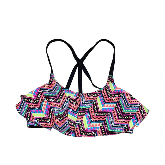 PINK Victoria’s Secret Pink & Multicolor Aztec Print Flounce Bikini Top Medium - Picture 1 of 9